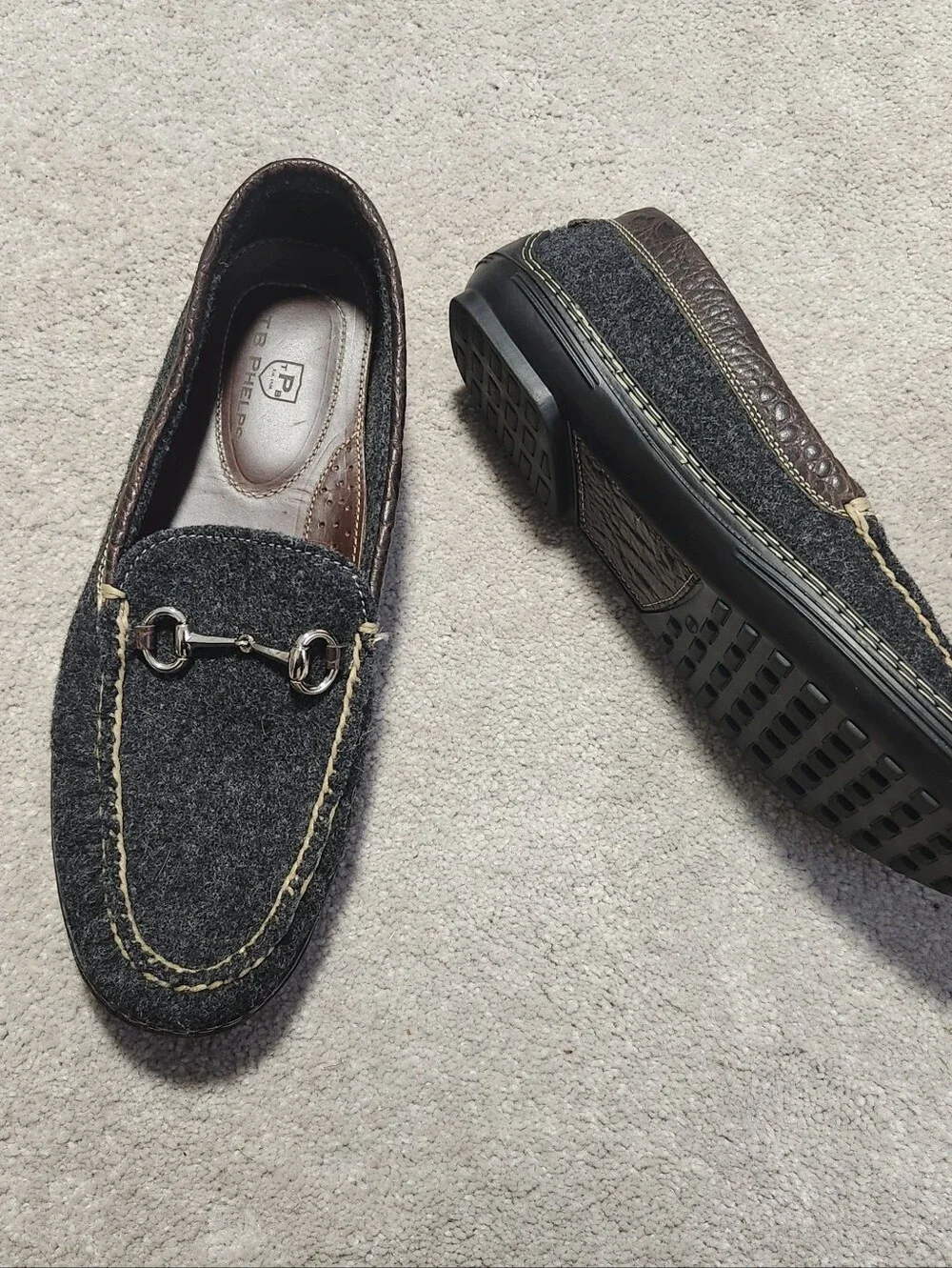 T.B. PHELPS Men's Wool Horse Bit Driver Italian Gray Brown‎ Moccasin Loafer 11